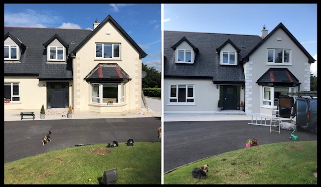 image of before and after spray painting on house in Wexford