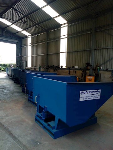 Image of tipping skips in Carlow manufactured by Murphy Engineering & Mobile Welding, general steel fabrication in Carlow is provided by Murphy Engineering & Mobile Welding