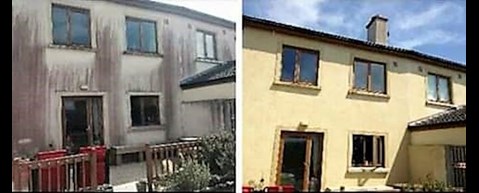 Image shows a house before and after wall cleaning in Kilkenny by Pro Cleaning.