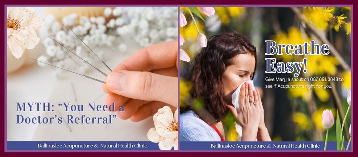Acupuncture for allergies in Ballinasloe is carried out by Ballinasloe Acupuncture and Natural Health Clinic