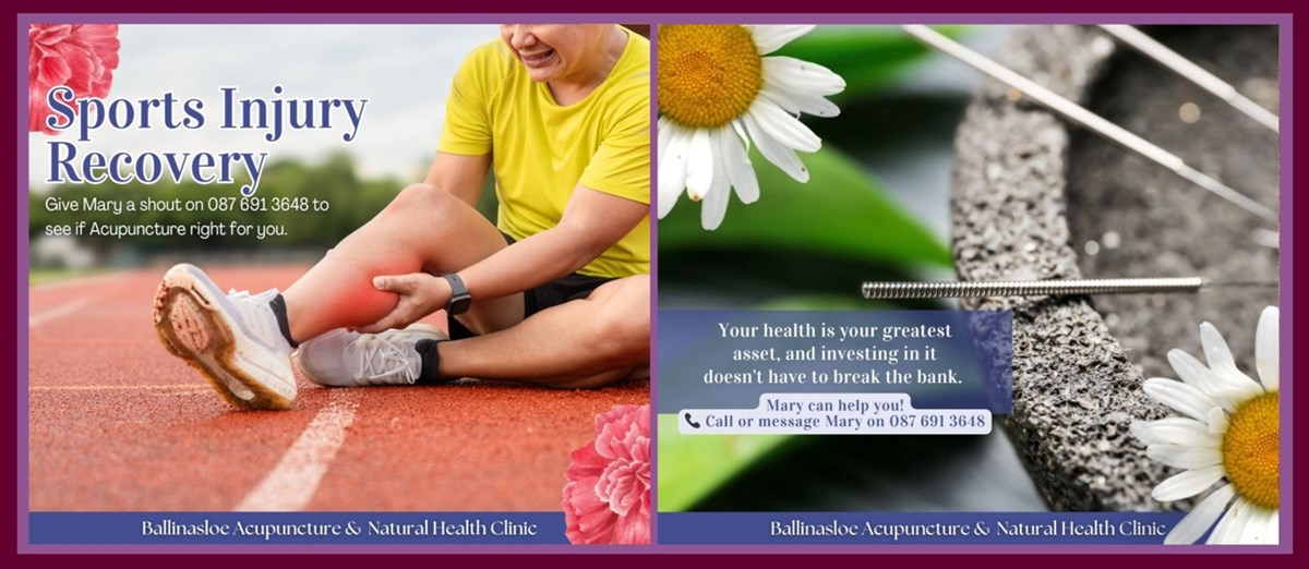 Acupuncture for sports injuries in Ballinasloe is carried out by Ballinasloe Acupuncture and Natural Health Clinic