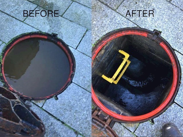 before and after drain unblocking from MK Drains
