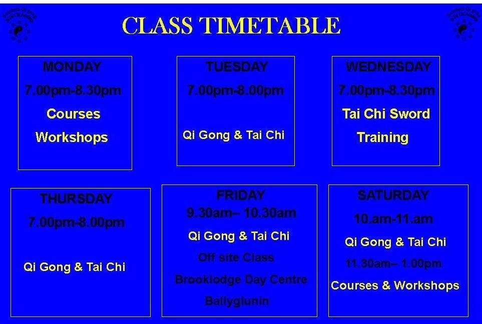 Southern Chi Gung Academy timetable