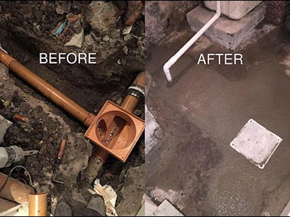 before and after image of drain repairs from MK Drains