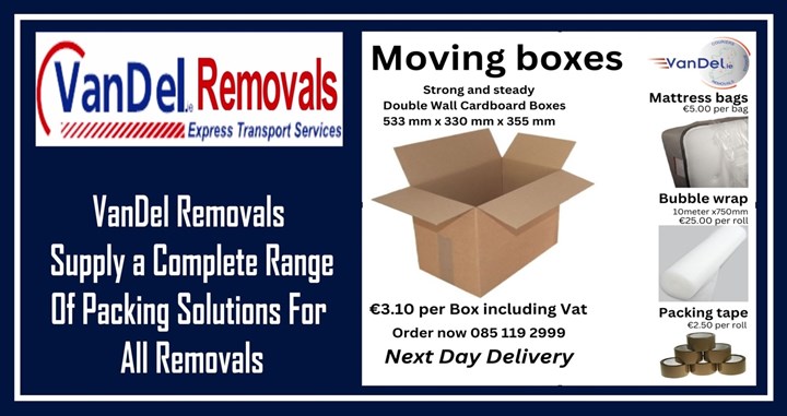 Dublin 20 Removals - Commercial and Residential removals Palmerstown and Chapelizod - VanDel Removals - link to VanDel moving box hire/sale