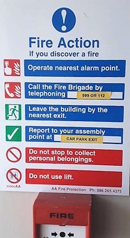 Image of fire safety instructions in Cork provided by AA Fire Safety