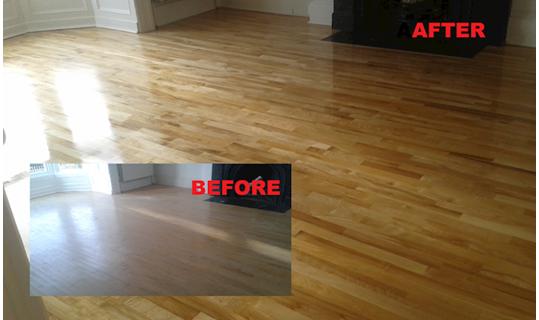Image of before and after of a wooden floor in Meath restored by Wooden Floors Restoration, wooden floor restoration in Meath is carried out by Wooden Floors Restoration