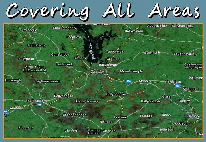 Map of areas covered by mobile dog grooming Athlone - Groom To Improve mobile dog groomers