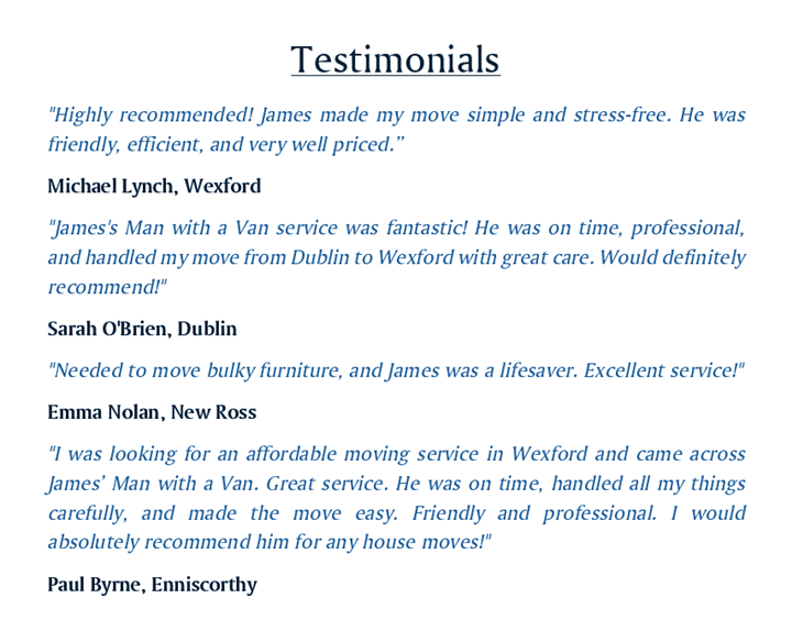 Man with van wexford testimonials