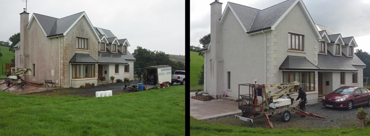 Before and after image of softwashing in Meath