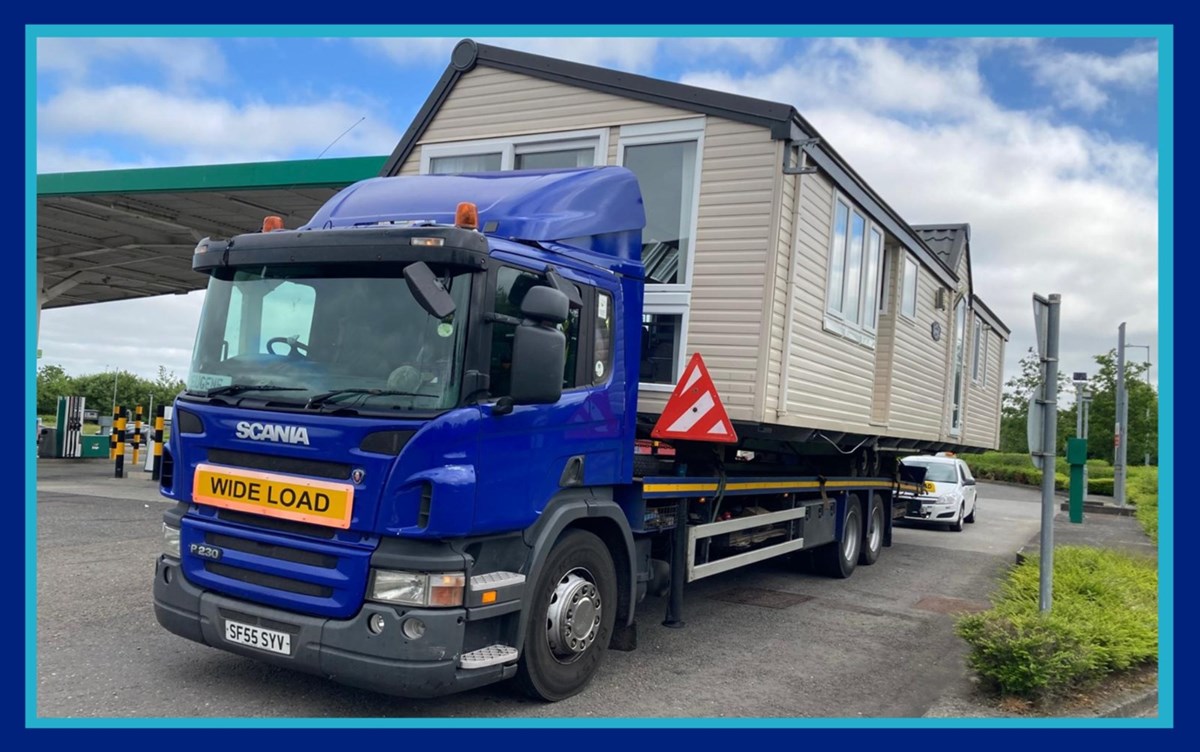 Image shows mobile home transporter in Ireland used by Carraig Mobile Home Transport