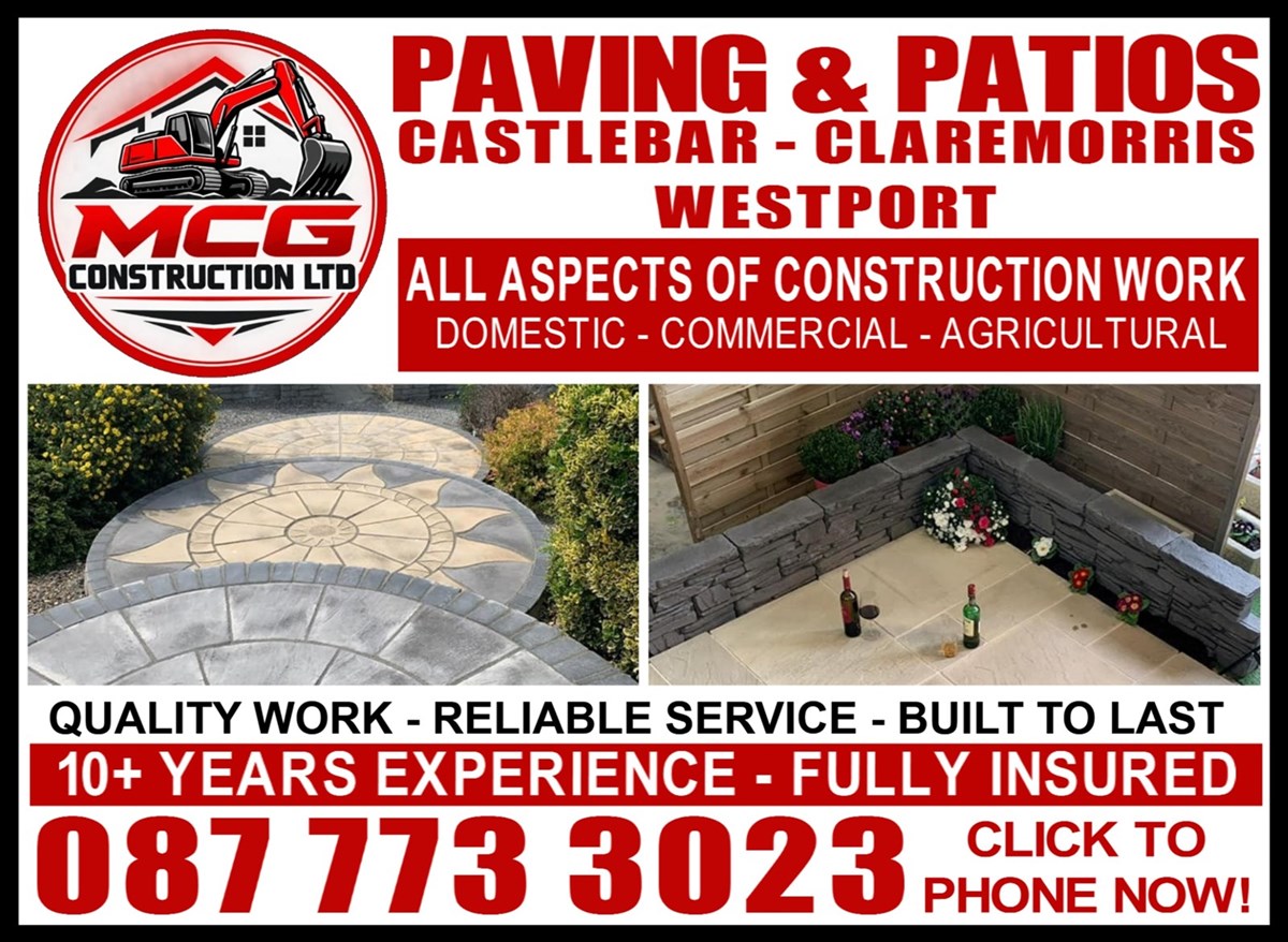 Click to phone now enquiring on paving and patios in Castlebar, Claremorris, and Westport