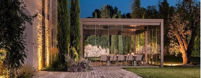 pergola outside night time 