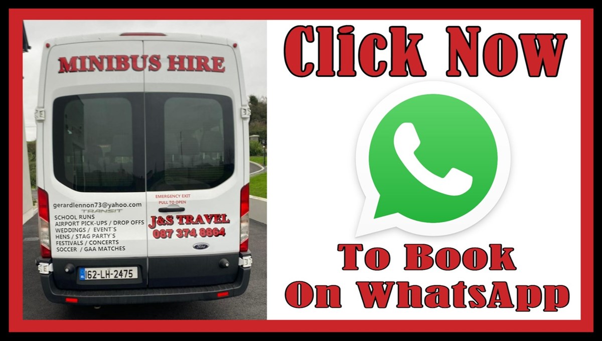 Send WhatsApp to enquire on minibus hire to and from Tallanstown, Inniskeen, Knockbridge, and Dromiskin