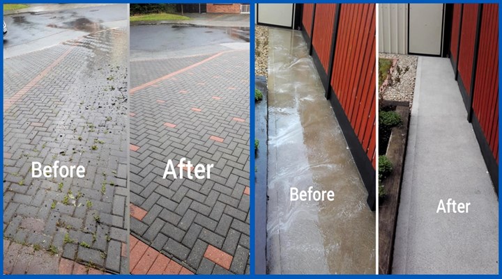 before and after image of power washing from J Fleming