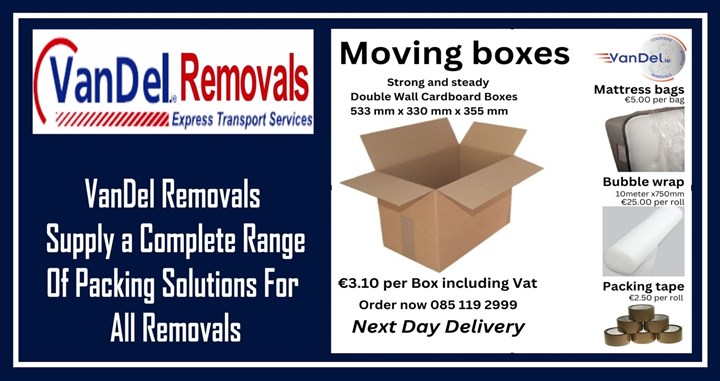 Moving Box Hire For Removals Crumlin, Drimnagh, Walkinstown - VanDel Removals Dublin 12