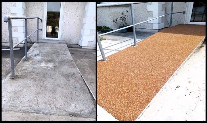 Resin bound accessibility ramp installation in Donegal carried out by Resin Bound Ireland